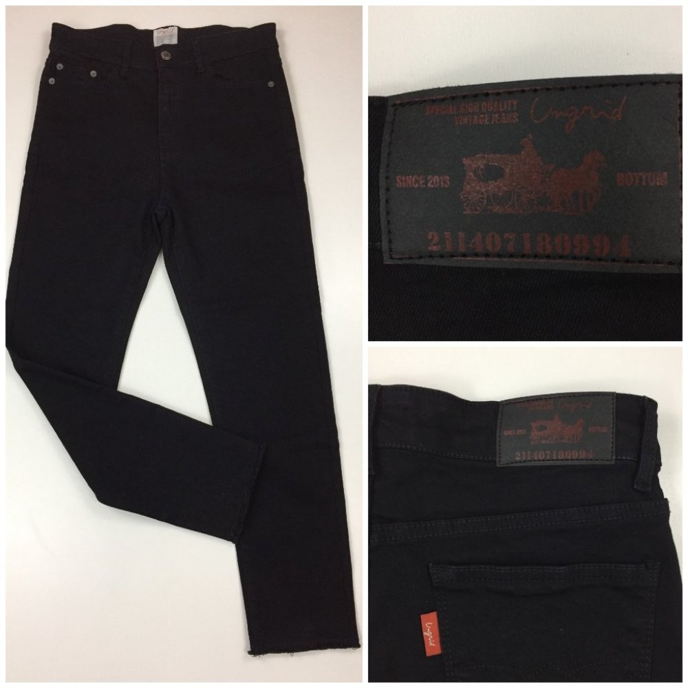 UNGRID Japanese Black High Rise Raw Hem 5 Pocket Skinny Jeans